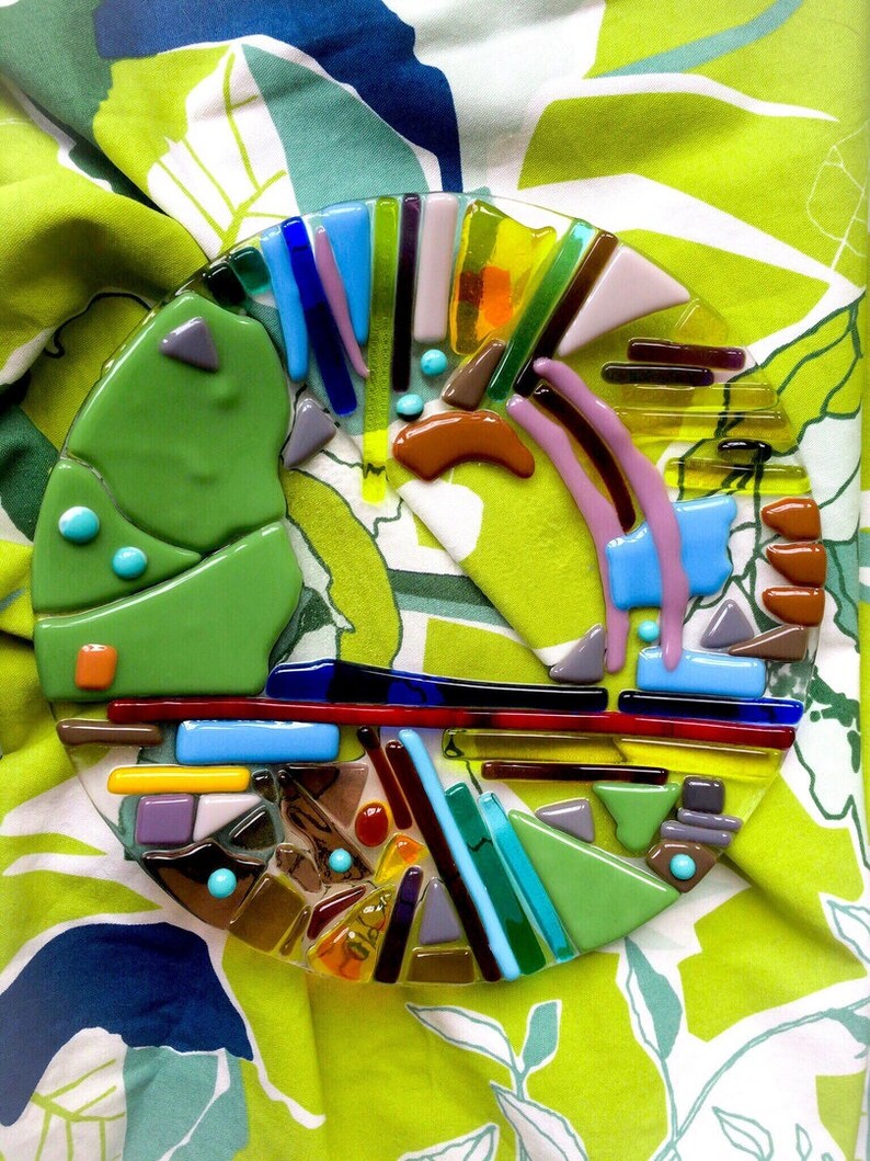 Large Unique Decorative Art Glass Plate in Abstract Style Etsy