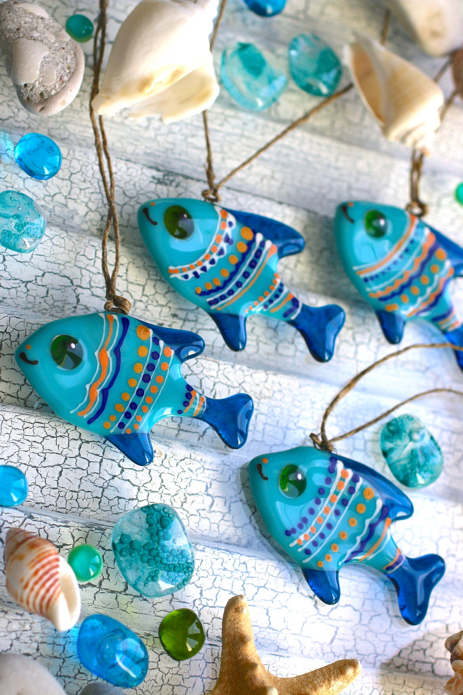 Hanging Glass Ornaments Fishes With Blue and Red Fins Glass Etsy