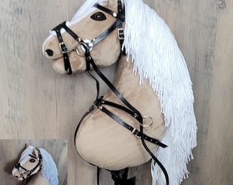 Cavallo a dondolo marrone con briglia + pettorale GRATUITO!, cavallo a dondolo fatto a mano, cavallo su bastone, cavallo a dondolo con bocca aperta, formato A3 (più grande)
