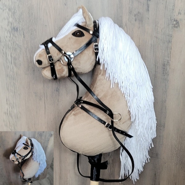 HOBBY HORSE brown with bridle +!FREE breastplate!, hobbyhorse handmade, horse on a stick, hobby horse with open mouth, size A3 (bigger)