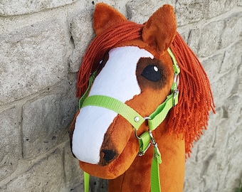 HOBBY HORSE red with halter and reins in color to choose!, hobbyhorse handmade, horse on a stick with open mouth, size A3 (bigger)