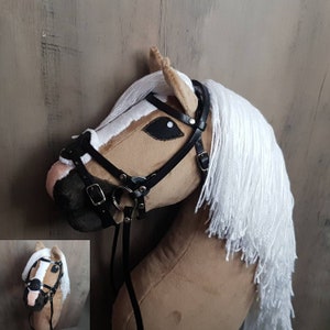 HOBBY HORSE brown with bridle +!FREE breastplate!, hobbyhorse handmade, horse on a stick, hobby horse with open mouth, size A3 (bigger)