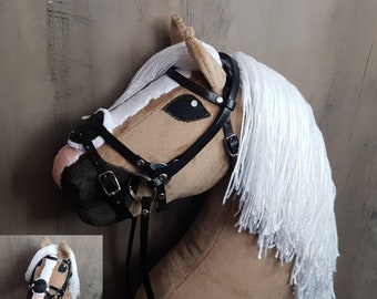 HOBBY HORSE brown with bridle +!FREE breastplate!, hobbyhorse handmade, horse on a stick, hobby horse with open mouth, size A3 (bigger)