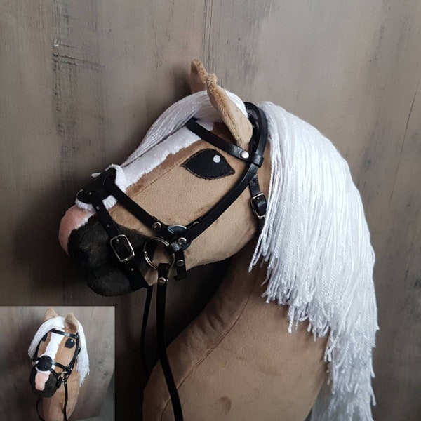 HOBBY HORSE marron avec bride + ! plastron gratuit !, cheval de bataille fait main, cheval sur un bâton, cheval de bataille avec gueule ouverte, taille A3 (plus grand)