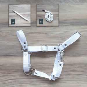 Hobby horse HALTER + lead rope, white tape, hobby horse accessories, fully adjustable, size L universal (from A4 to A3)