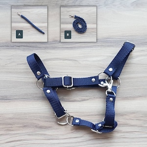 Hobby horse HALTER + lead rope, dark blue tape, hobby horse accessories, fully adjustable, size L universal (from A4 to A3)