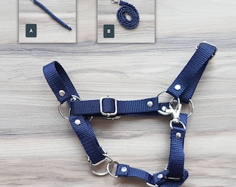 Hobby horse HALTER + lead rope, dark blue tape, hobby horse accessories, fully adjustable, size L universal (from A4 to A3)