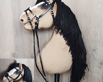 Cavallo a dondolo marrone con briglia + pettorale GRATUITO!, cavallo a dondolo fatto a mano, cavallo su bastone, cavallo a dondolo con bocca aperta, formato A3 (più grande)