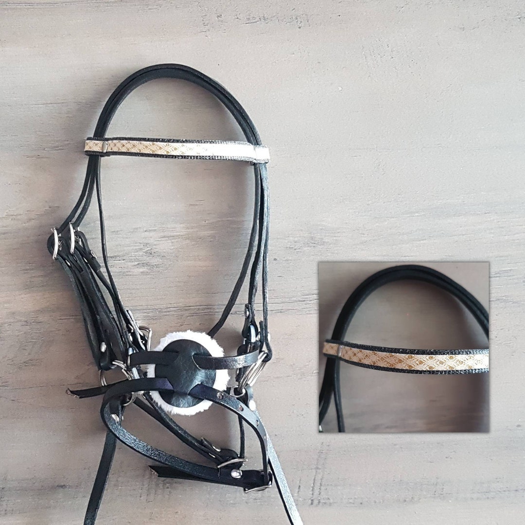 Black Mexican Bridle for Hobby Horse With CREAM Browband, Fully