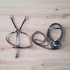 Adjustable Hobby horse set, black mexican BRIDLE & BREASTPLATE, hobby horse accessories, fully adjustable, size UNIVERSAL (from A4 to A3)