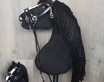 Black HOBBY HORSE With Leather Bridle and Breastplate, SIZE A3 bigger 