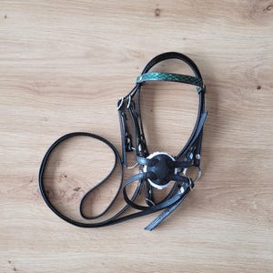 Adjustable Black Mexican Bridle Green Browband for Hobby Horse | Hobby horse accessories | Hobby horsing equipment | Universal Size A4 to A3