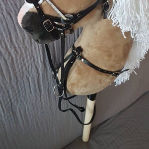 Hobby horse bridle, BREASTPLATE, black leather, hobby horse accessories, fully adjustable, SIZE M universal (from A4 to A3)