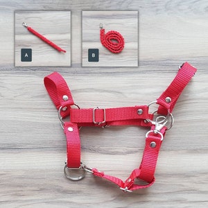 Hobby horse HALTER + lead rope, red tape, hobby horse accessories, fully adjustable, size L universal (from A4 to A3)