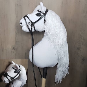 Hobby horse white with bridle and breastplate,handmade hobby horse cheap A3