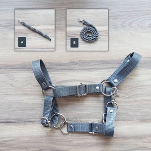 Hobby horse HALTER + lead rope, grey tape, hobby horse accessories, fully adjustable, size L universal (from A4 to A3)