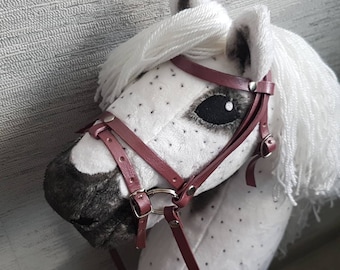 Brida de caballito de juguete, brida inglesa, cuero rosa, accesorios para caballito de juguete, frontalera rosa, caballito de juguete, talla L - XL (A3 y más grande)
