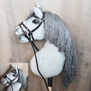 Hobby horse, hobbyhorse, Horse on a stick, Hobby horse with bridle, GREY Hobby horse with open mouth, SIZE A4 (smaller)
