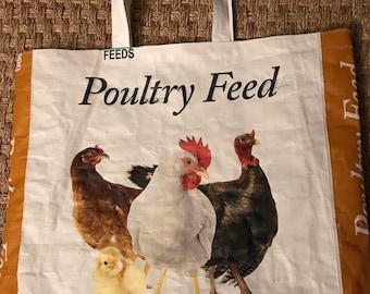 Poultry feed sack tote bag