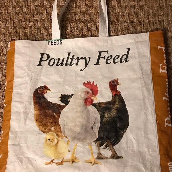 Poultry feed sack tote bag