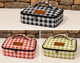 Personalized Insulated Dish Casserole Carrier, Engraved Leatherette Patch Tote