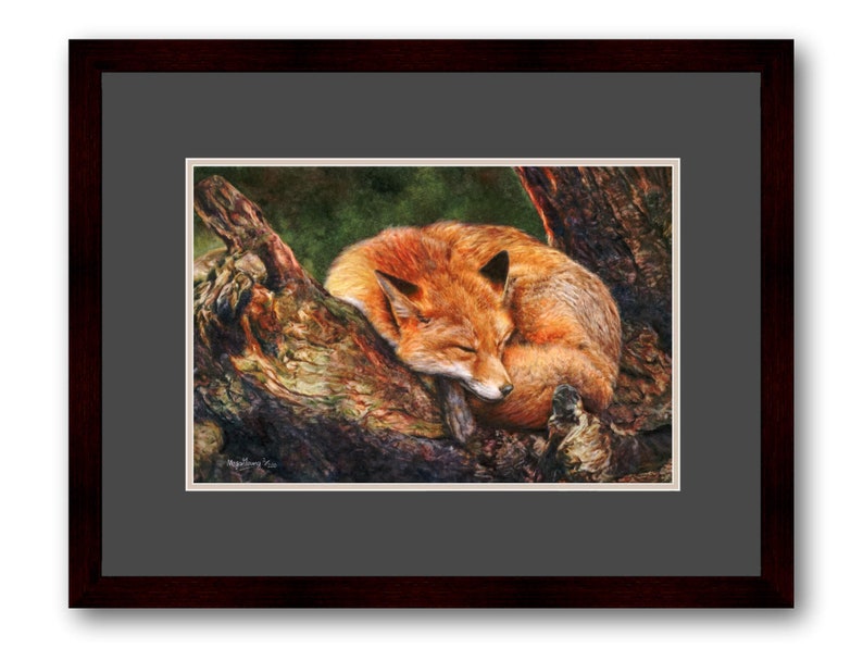Limited Edition Fox Print, Signed Giclee Watercolour Wildlife Art Framed Print BLACK