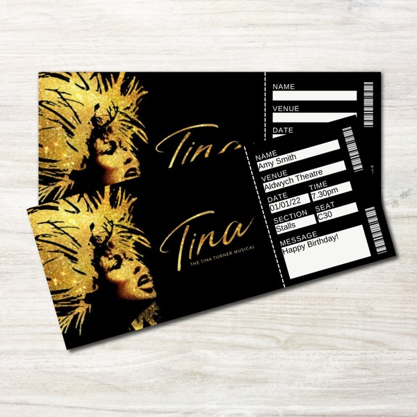 Tina Turner Musical Gift Ticket, Personalised Musical Gift Ticket, Printable Gift Ticket Musical, Broadway Musical Ticket, West End, Theatre