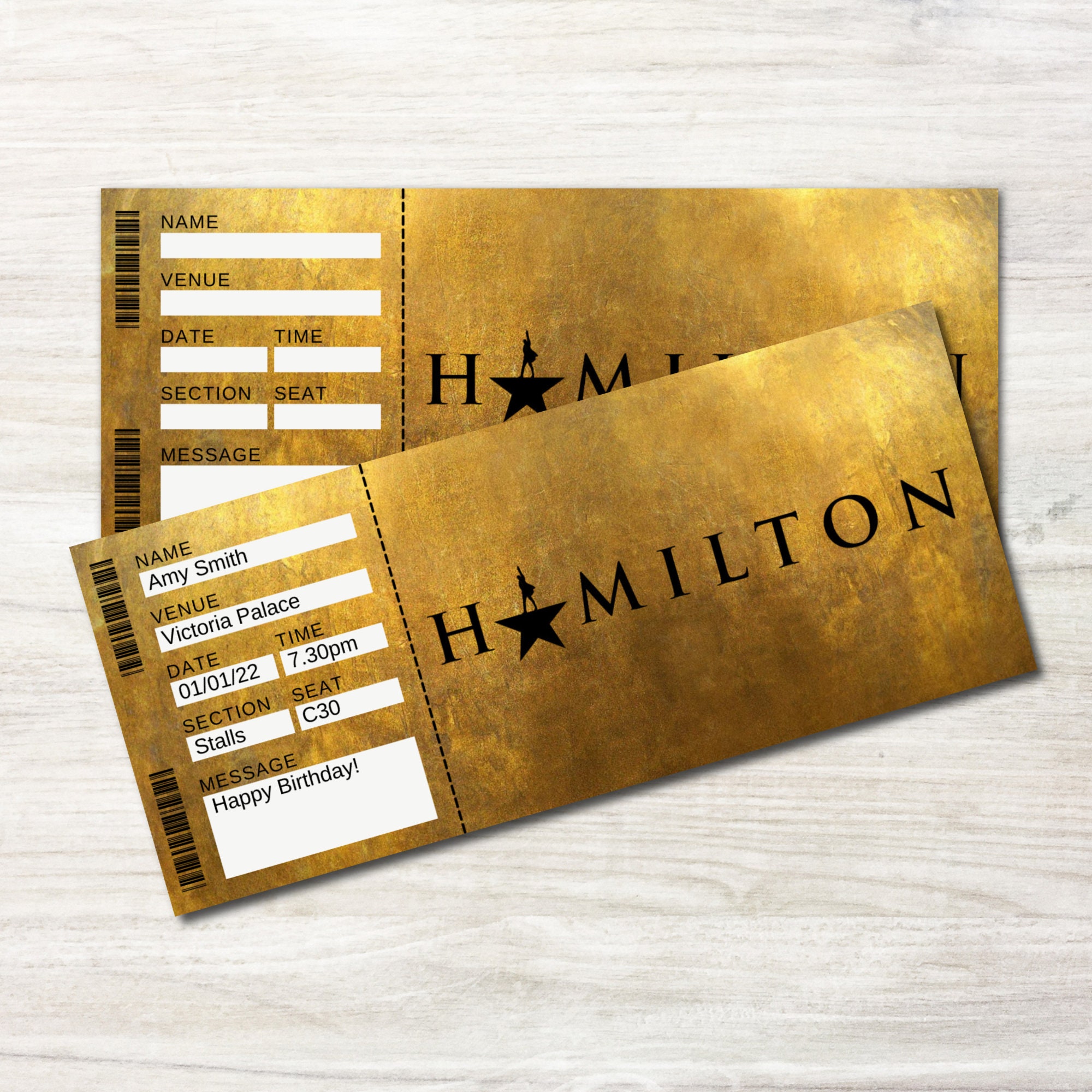Hamilton Musical Gift Ticket Personalised Musical Gift Ticket 