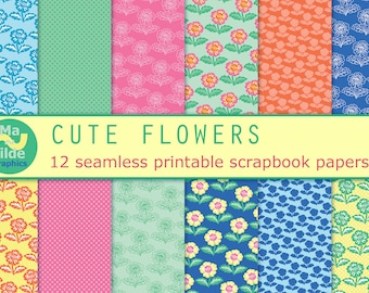 Floral Printable Paper, Seamless Flower Patterns, Scrapbooking (Digital Download)