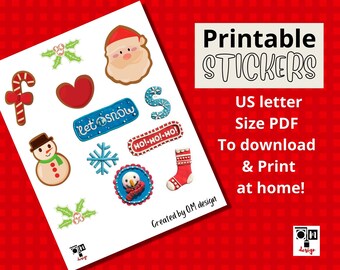 Christmas stickers pack , Printable Sticker sheet, US letter size, digital download, stickers, Printable stickers, Christmas stickers