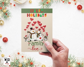 Family Love Printable , Merry christmas , Snow, Snowman, family, US letter size, digital download, Christmas card, Xmas