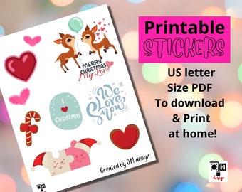 Love Christmas stickers, Printable Sticker sheet, US letter size, digital download, stickers, Printable stickers, Christmas stickers