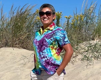 Upcycled Ice Dye Short Sleeve Shirt - Women's Small