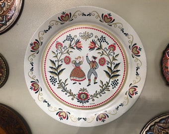 Vintage Maxey Pennsylvania Dutch Folk Art 19" Platter Dancing Couple