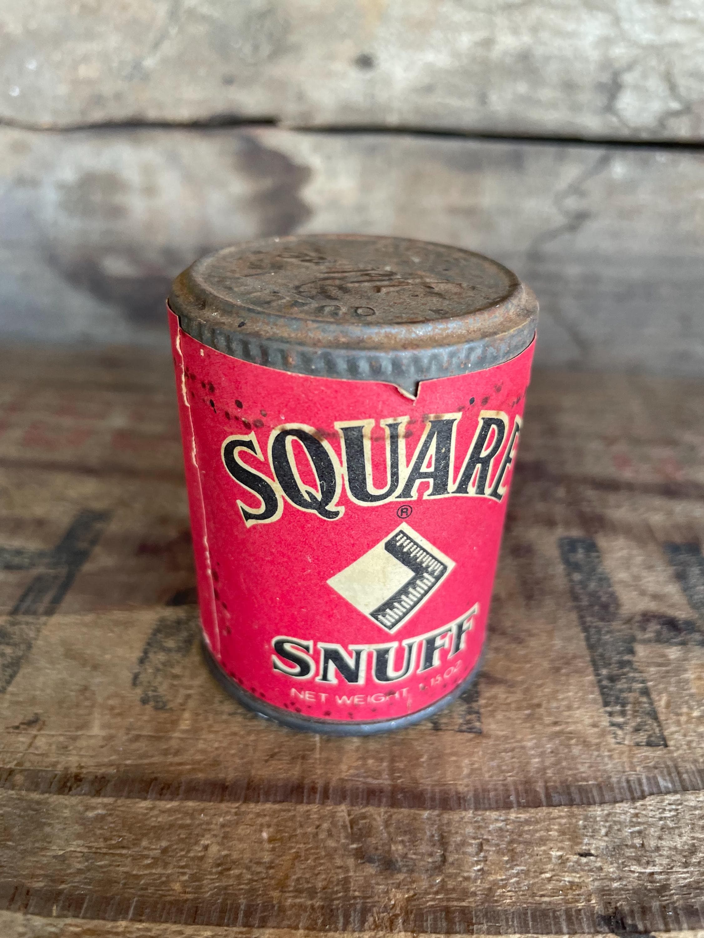 tobacco in can Vintage Square Snuff Tobacco Tin – Red Advertising Can, Rustic Collectible  Tobacciana