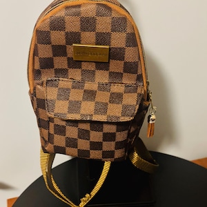 Handmade Faux Leather Backpack: Checkered Pattern Mini Bag