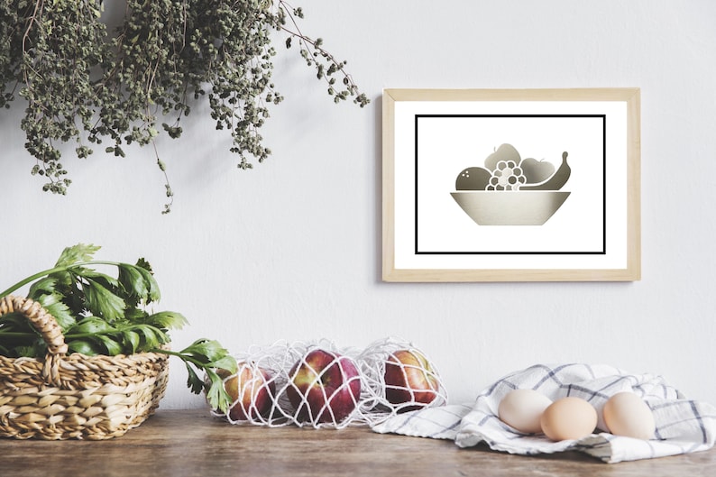 16 x 20 Framed Stainless Steel Fruit Bowl Metal Art Wall Decor