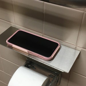 Heavy-Duty 16ga Brushed 304 Stainless Steel 4&quot; x 10&quot; Bathroom Phone Shelf / Phone and Keys Convenience Shelf (Mounting Flange Down)