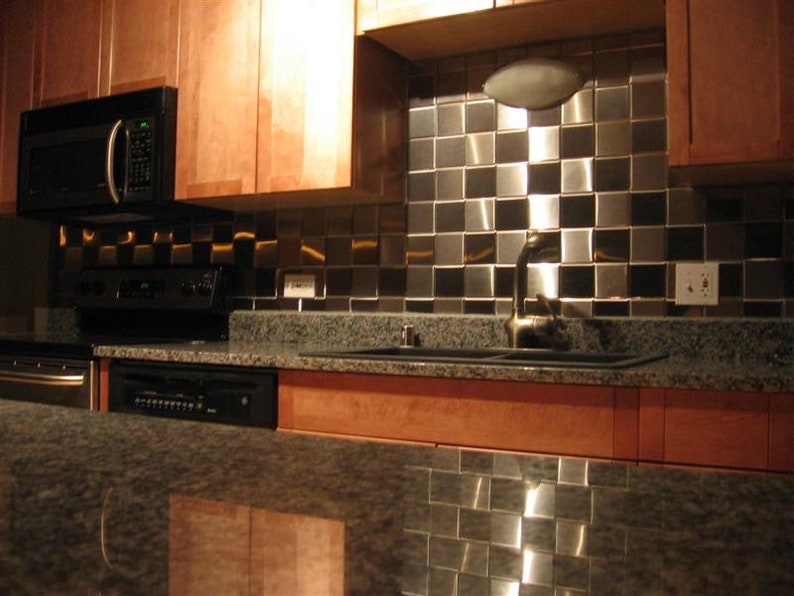 4 X 4 Brushed Stainless Steel Kitchen Backsplash Tile Etsy
