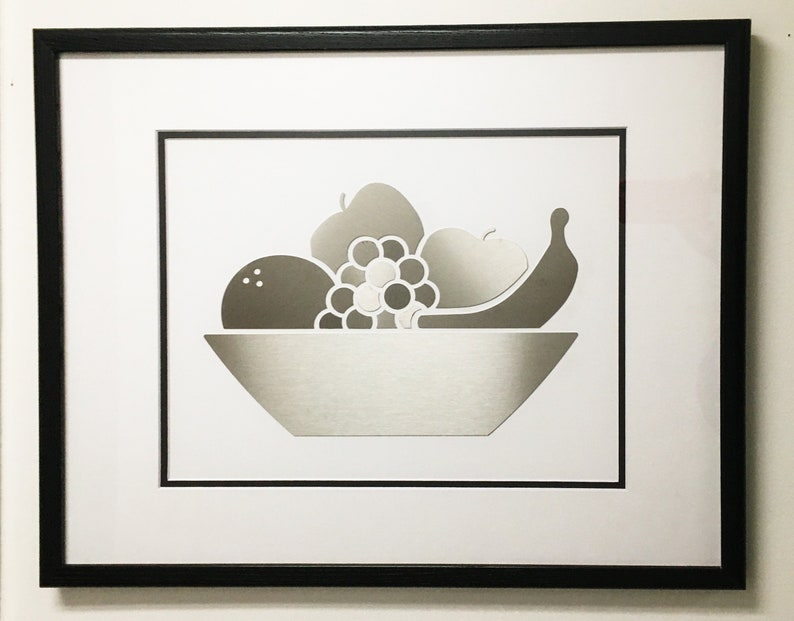 16 x 20 Framed Stainless Steel Fruit Bowl Metal Art Wall Decor