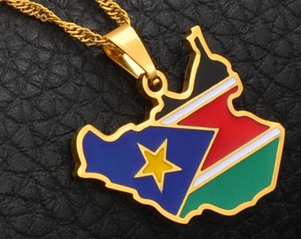 SWAOOS National Flag Pattern Map Pendant Necklace South Sudan Australian Metal Necklace Jewelry Gifts for Men Women 
