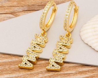 3x17mm 2 PIECES 2pc 18kt gold Filled Mama Micro Pave Charm for Mother day Gift Bracelet Necklace Earring Component