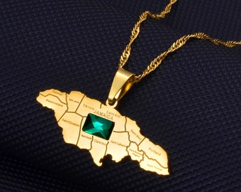18K Gold Plated Jamaica Map Necklace - Jamaica Flag - Jamaica necklace - Jamaica gold necklace - Jamaica jewelry - Jamaica earrings -