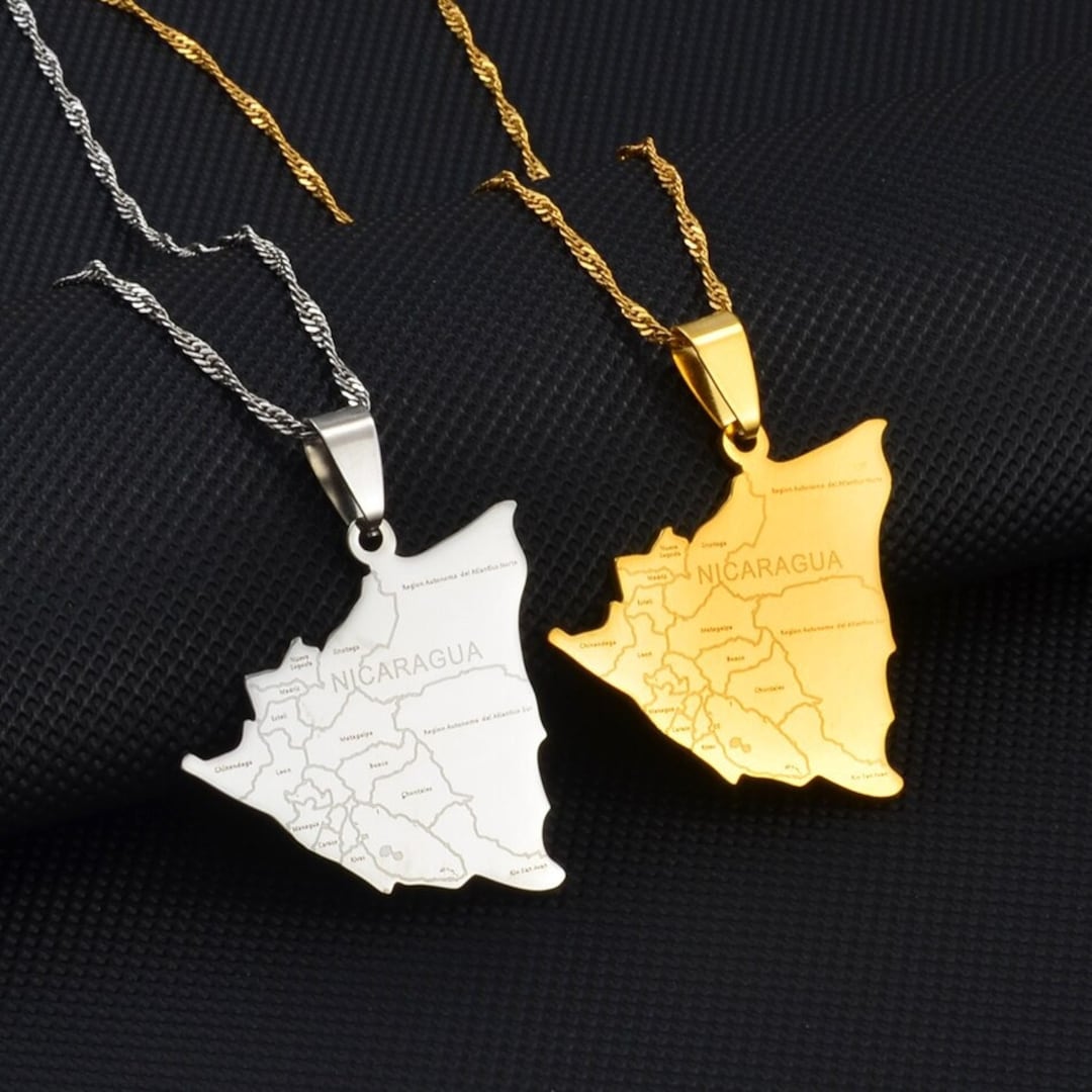 Nicaragua 18K Gold Plated Necklace / Nicaragua Flag Color Necklace