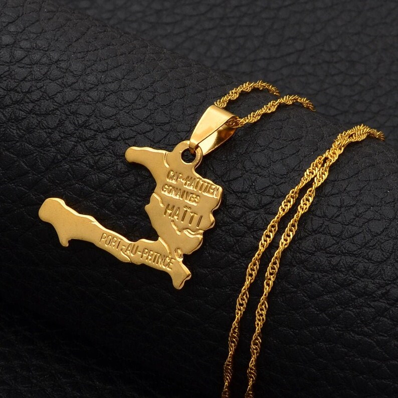 18K Gold Plated Haiti Map Necklace Haiti Necklace Haiti Etsy
