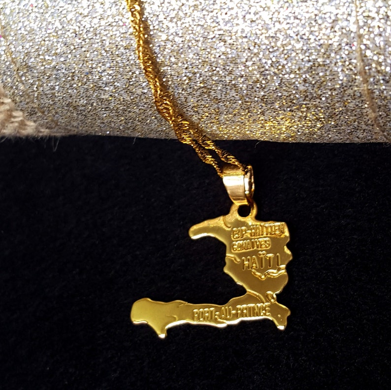 18K Gold Plated Haiti Map Necklace Haiti Necklace Haiti Etsy
