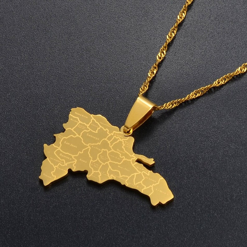 18K Gold Plated Dominican Map Necklace With Dominican Republic Etsy