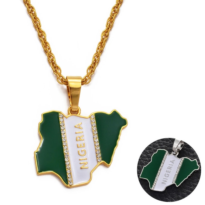 18K Gold Plated Nigeria necklace nigerian flag nigeria map Etsy