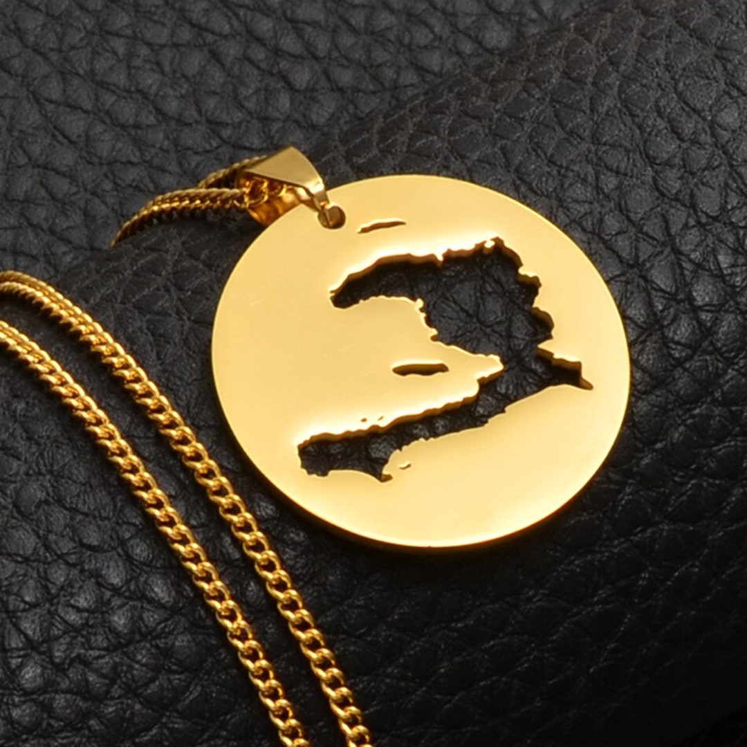 18K Gold Plated Haiti Map Circle Necklace Haiti Necklace Haiti Necklaces Haiti Pendant Haiti