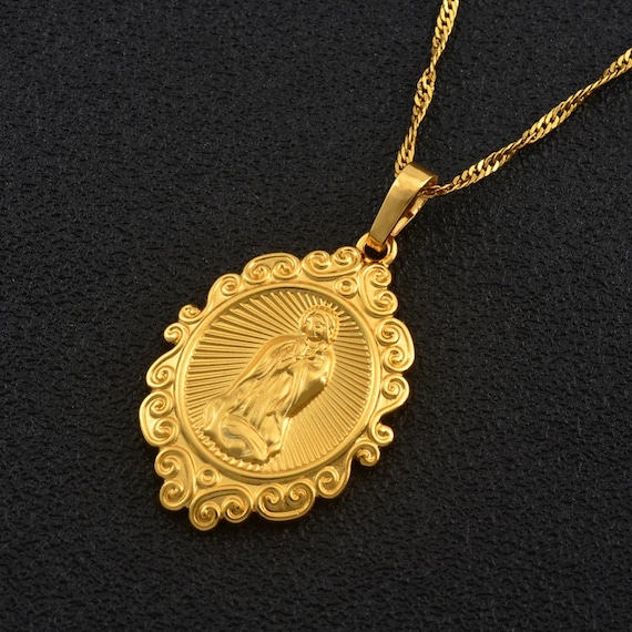 18K Gold Plated Virgin Mary Necklace / Gold Plated Religious Etsy
